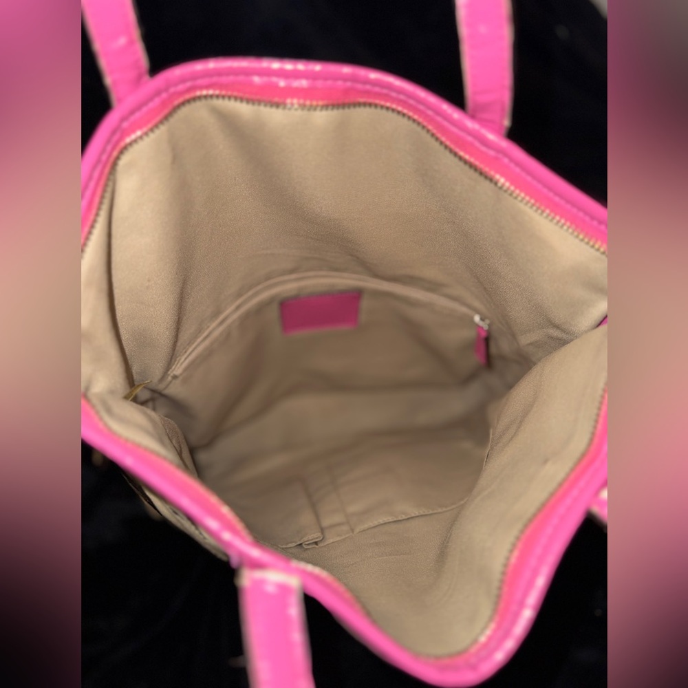 COACH BROWN AND PINK LARGE JACQUARD FOLD OVER  MESSINGER Crossbody Bag - Picture 4 of 13